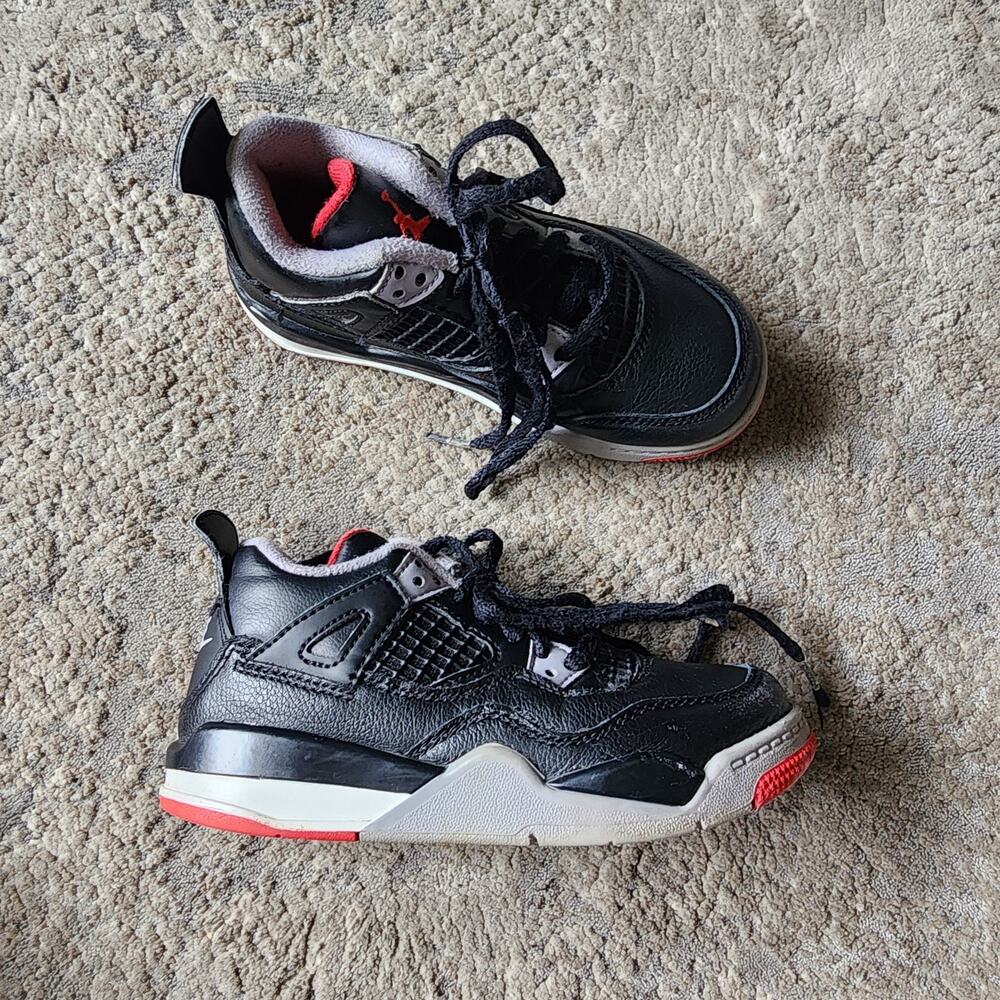 Jordan Air Kids Jordan 4 Retro 11C Bred Reimagined Black Red Grey Sneakers Shoes